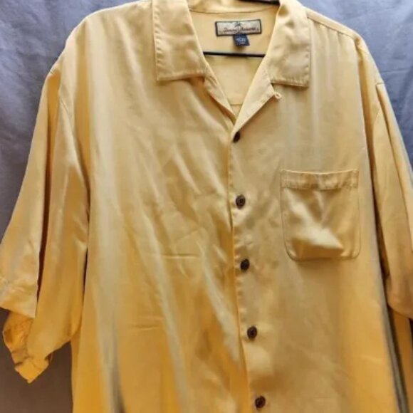 Tommy Bahama Pale Yellow‎ 100% Silk Solid Hawaiian Shirt Size L - Picture 2 of 6
